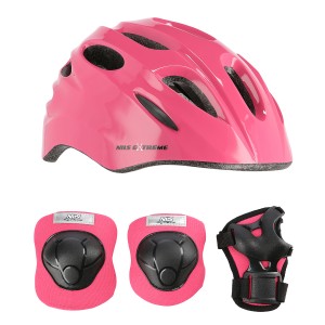 Zestaw Kask dziecięcy z ochraniaczami Nils Extreme MTW01+H210 - różowy