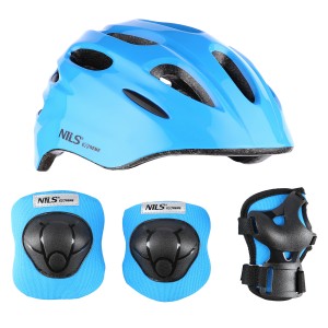 Zestaw Kask dziecięcy z ochraniaczami Nils Extreme MTW01+H210 - niebieski